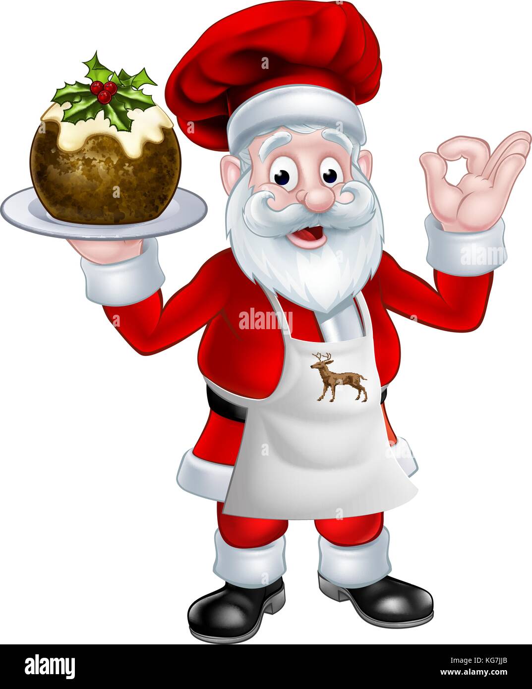 Santa Chef Holding a Christmas Pudding Stock Vector