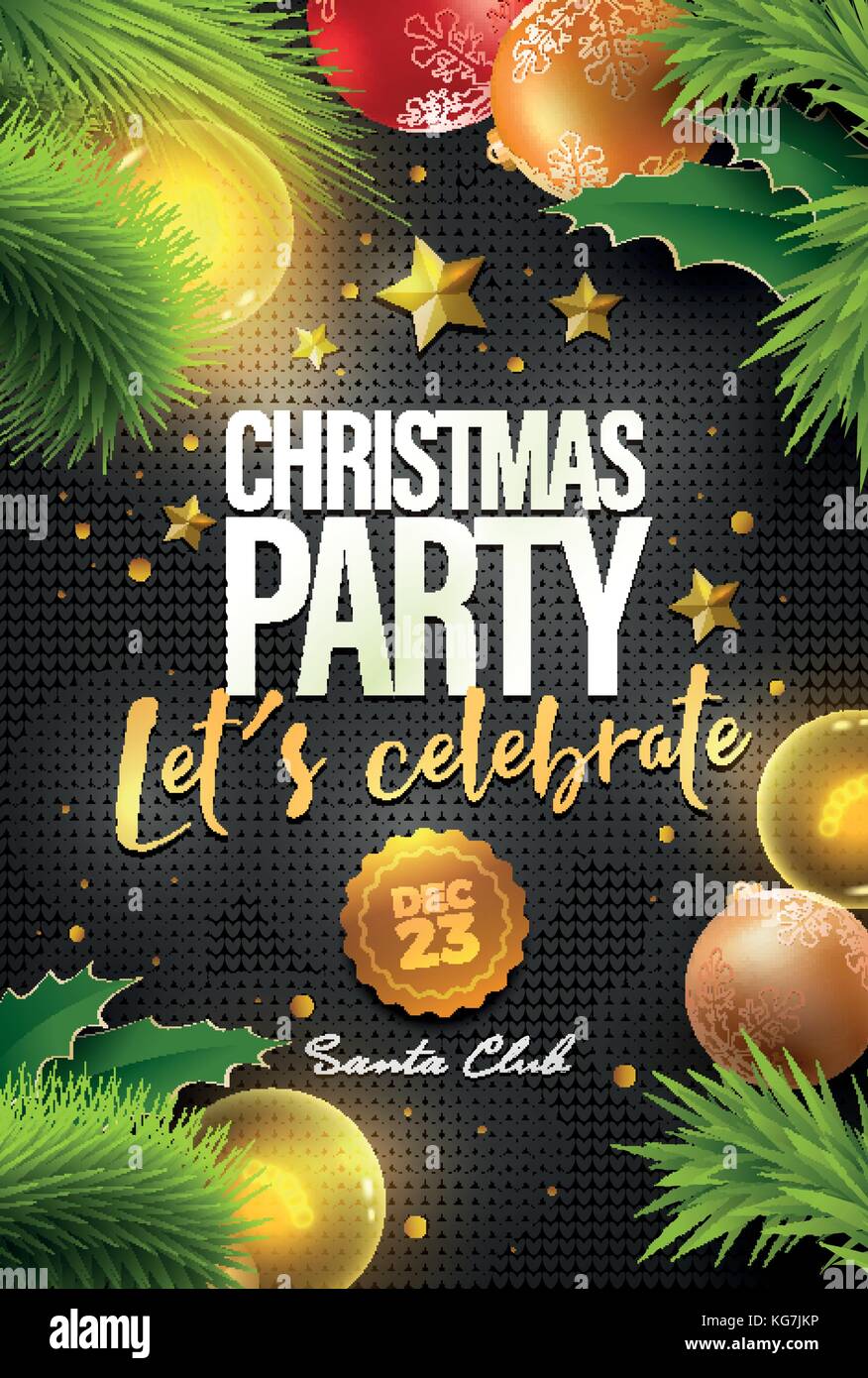 Merry Christmas Party Poster Design Template. Elements are layered separately in vector file. Global colors. Easy editable. Stock Vector