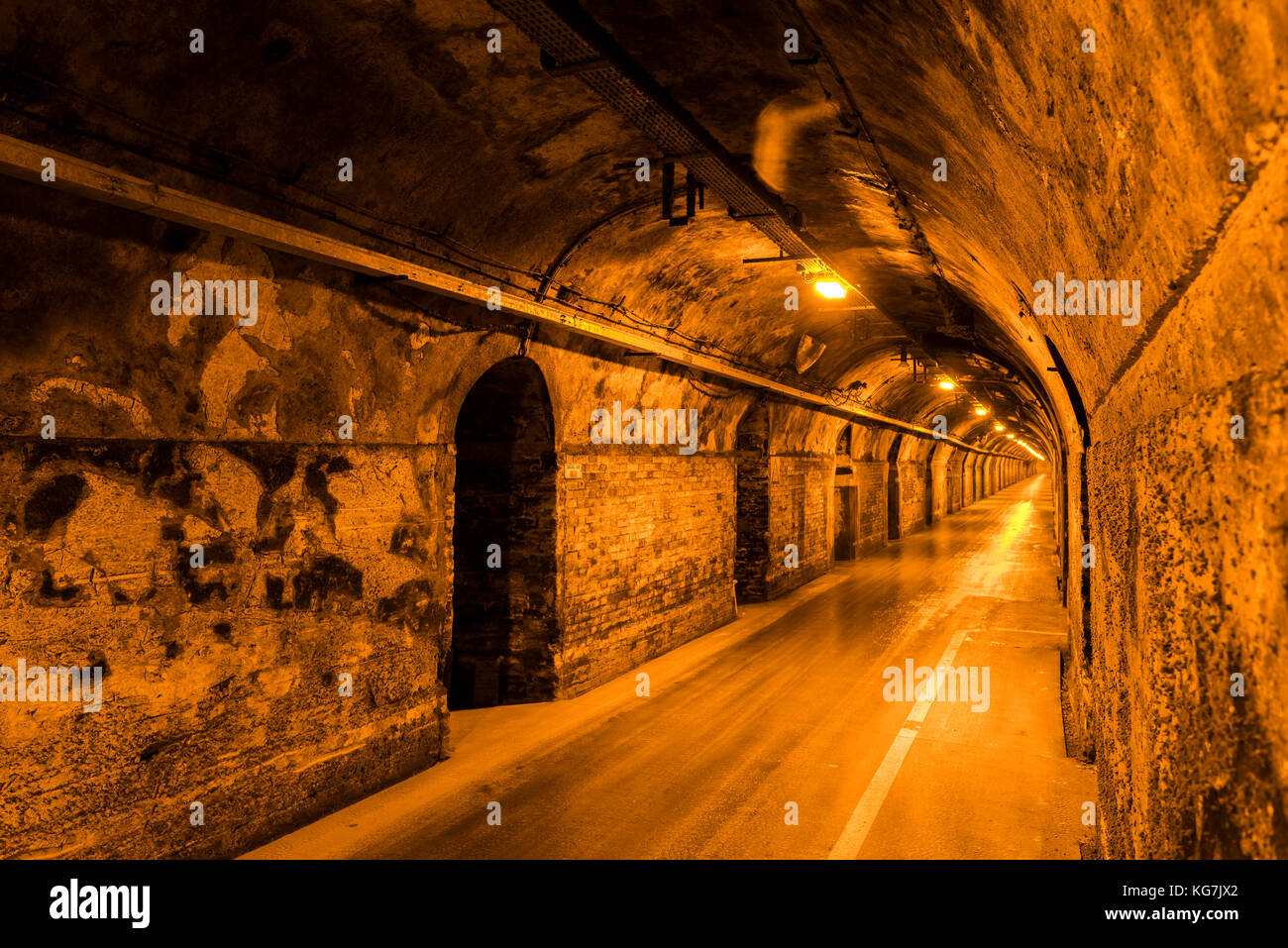 Reims, France - June 14, 2017: the caves with very long corridor of Champagne House Mumm, France. Stock Photo