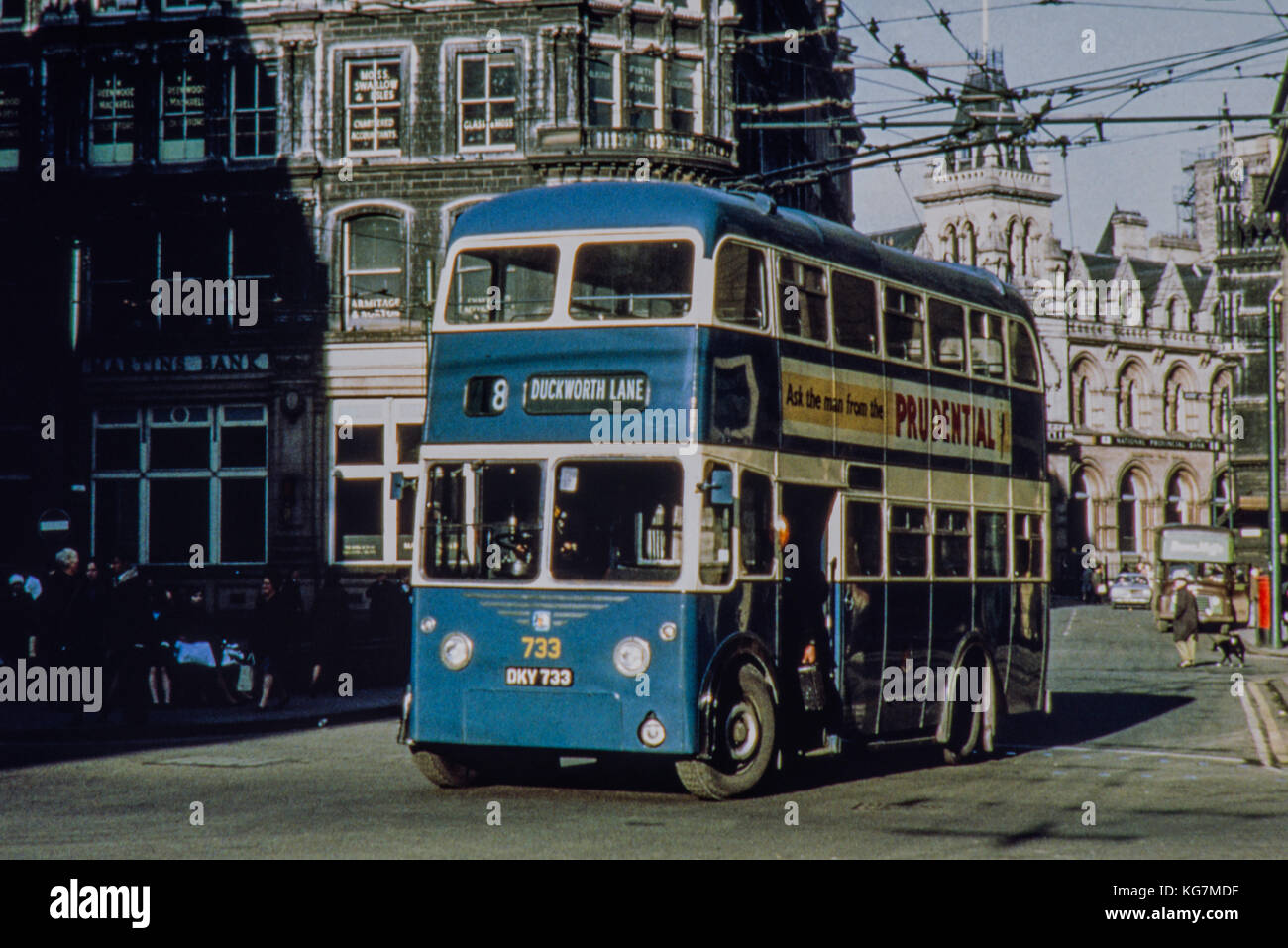 Bradford CorporationTrolley Bus No 733 Reg No DKY 733 on route to Duckworth Lane and within the city center in 1962 Stock Photo