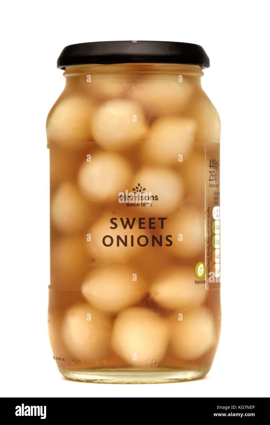 Jar of sweet pickled onions Stock Photo