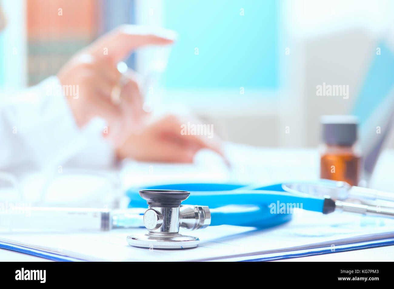 stethoscope and doctor hand showing medicine Stock Photo - Alamy