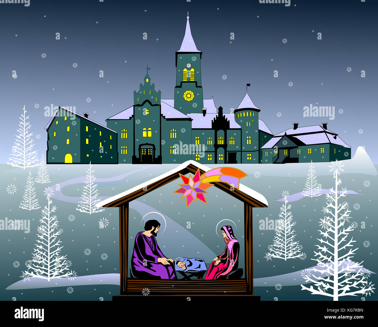 nativity scene color illustration Stock Photo - Alamy