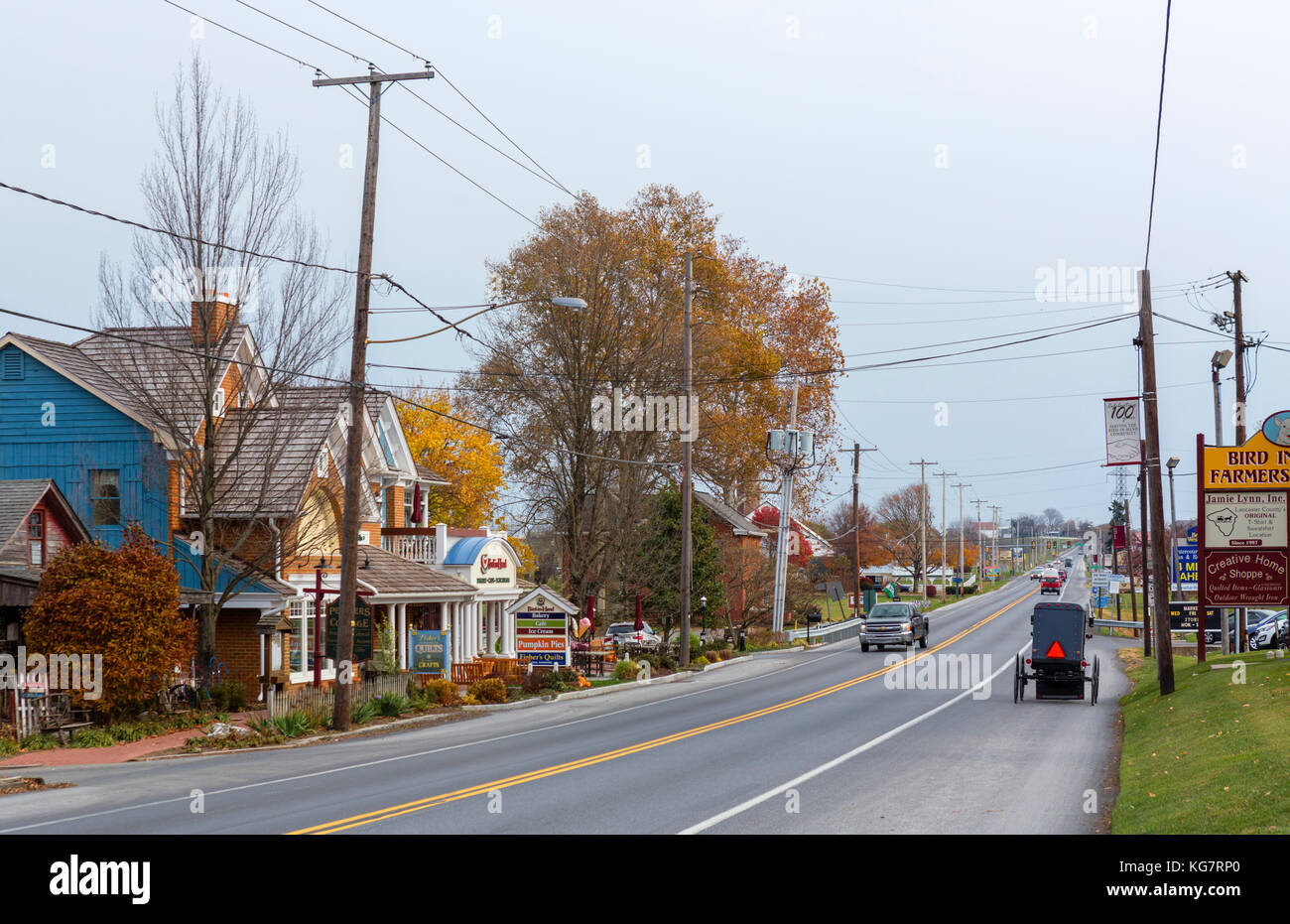 Main Street in BirdinHand, a small town in the Amish area of