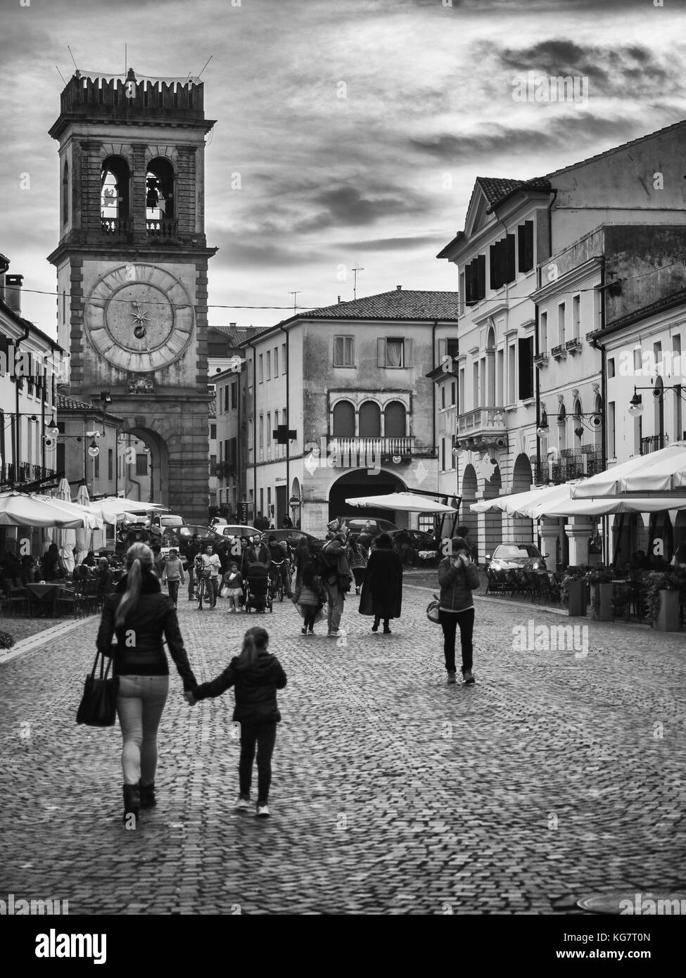 Este, Italy - October 28, 2017: Historic Center of Este with characteristic clock tower. Stock Photo