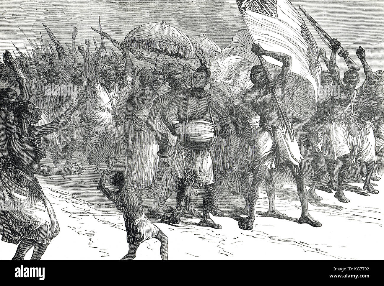 March of Ashanti Warriors, Third Anglo-Ashanti War, First Ashanti Expedition, 1873-1874 Stock Photo