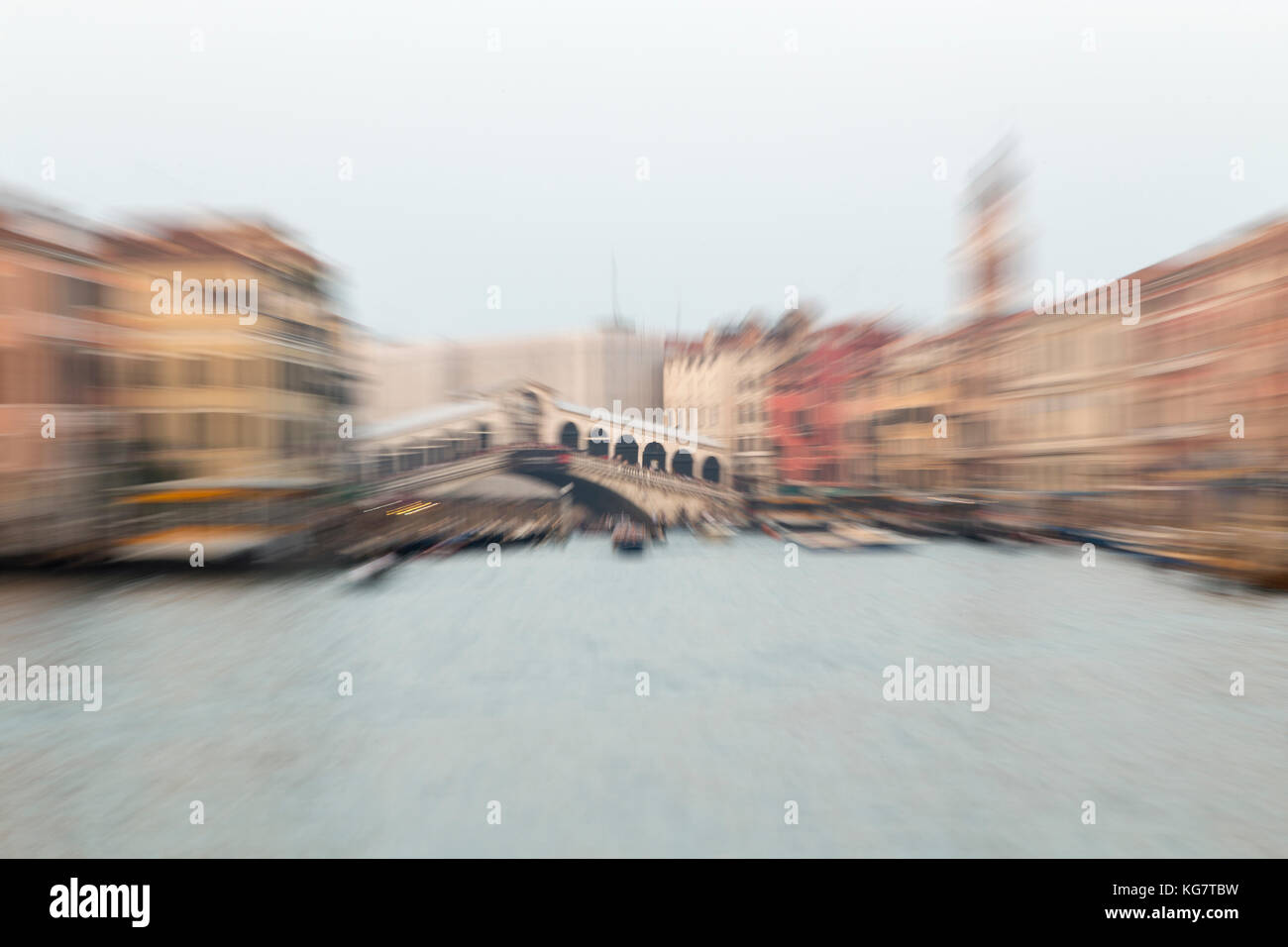 Italy, Venice, zoomed view of the Rialto bridge over the Grand Canal. Stock Photo