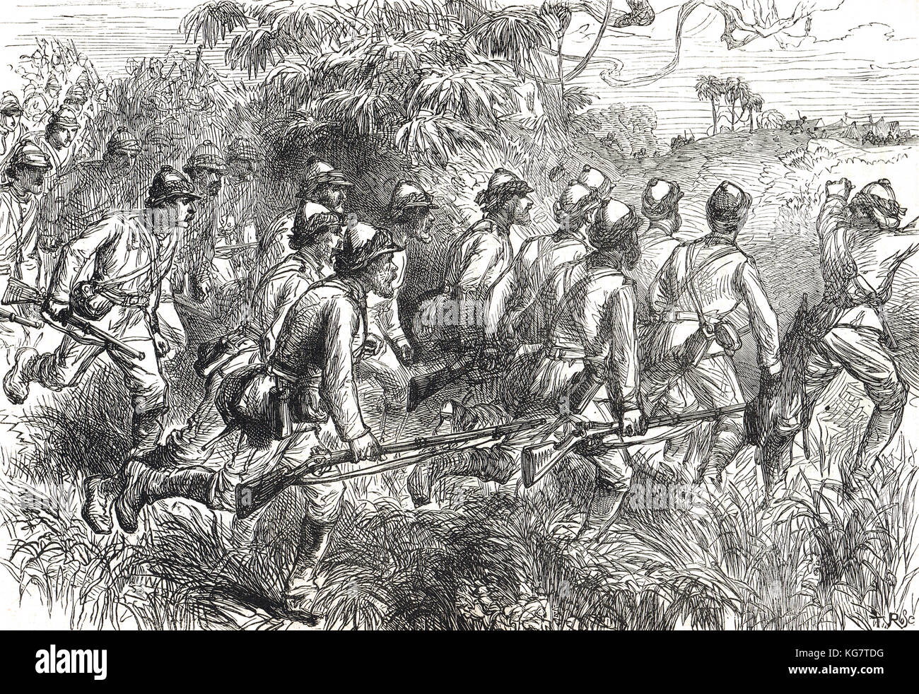 Black Watch advance at Battle of Amoaful, Third Anglo-Ashanti War, First Ashanti Expedition, 1873-1874 Stock Photo