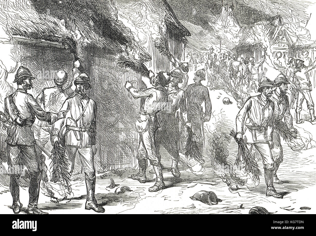 The burning of Kumasi (Coomassie) in 1874, Third Anglo-Ashanti War, First Ashanti Expedition, 1873-1874 Stock Photo