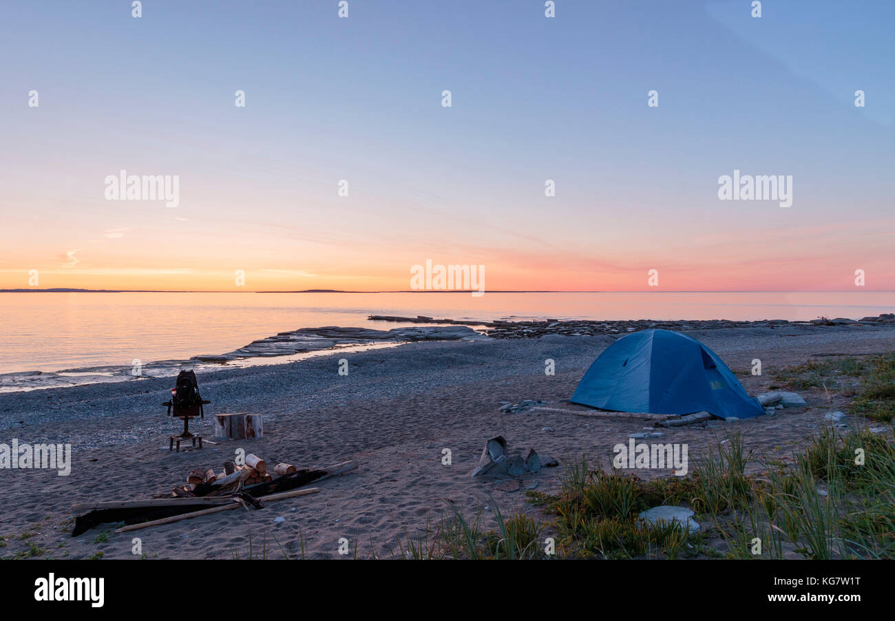 Camping site of Ile Nue de Mingan, Quebec, Canada at dawn Stock Photo -  Alamy