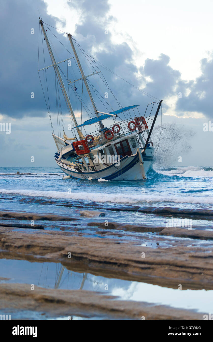 Boat Rip In Rhodes Fishing boat shipwreck or abandoned shipwreck. , Wrecked boat abandoned ...