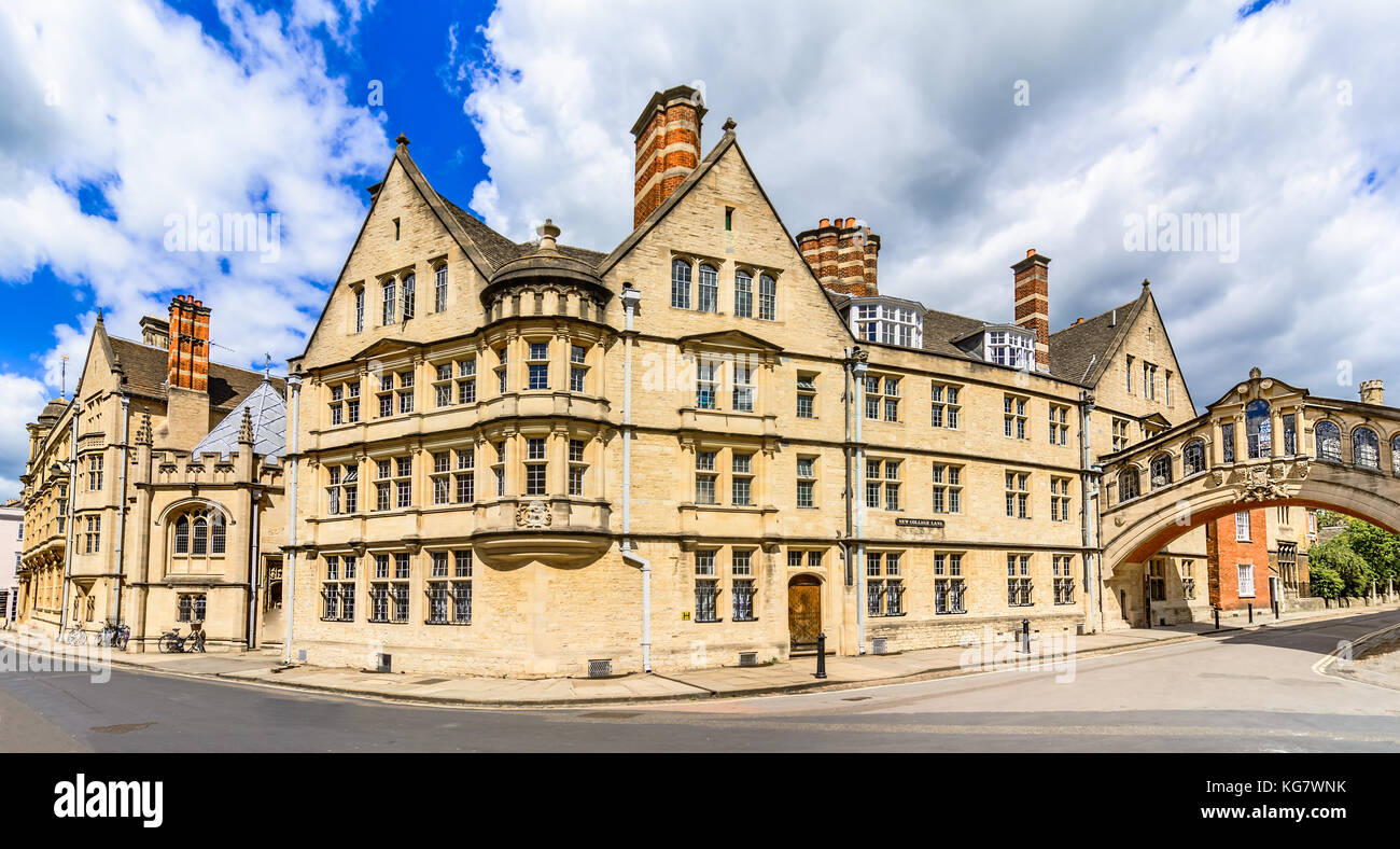 Hertford college with it's bridge known as the Bridge of Sighs,  Stock Photo