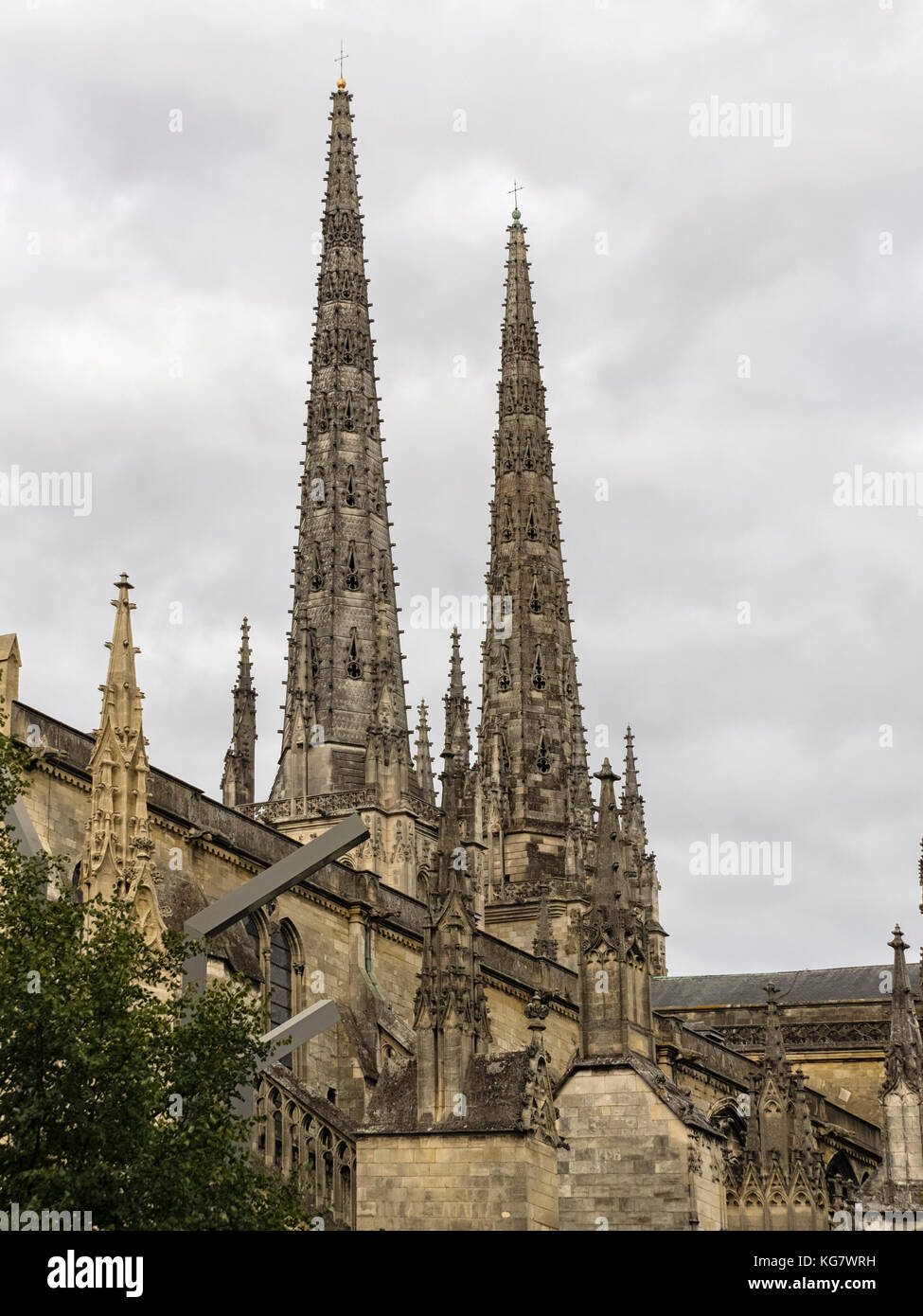 BORDEAUX, FRANCE - SEPTEMBER 07, 2017:  The twin spires of Cathedral of Saint Andrew of Bordeaux (Cathédrale Saint-André de Bordeaux) Stock Photo