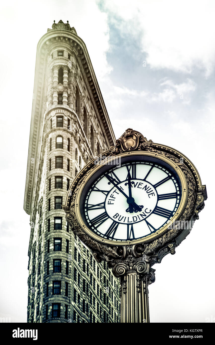 Flatiron Building New York Clock High Resolution Stock Photography and