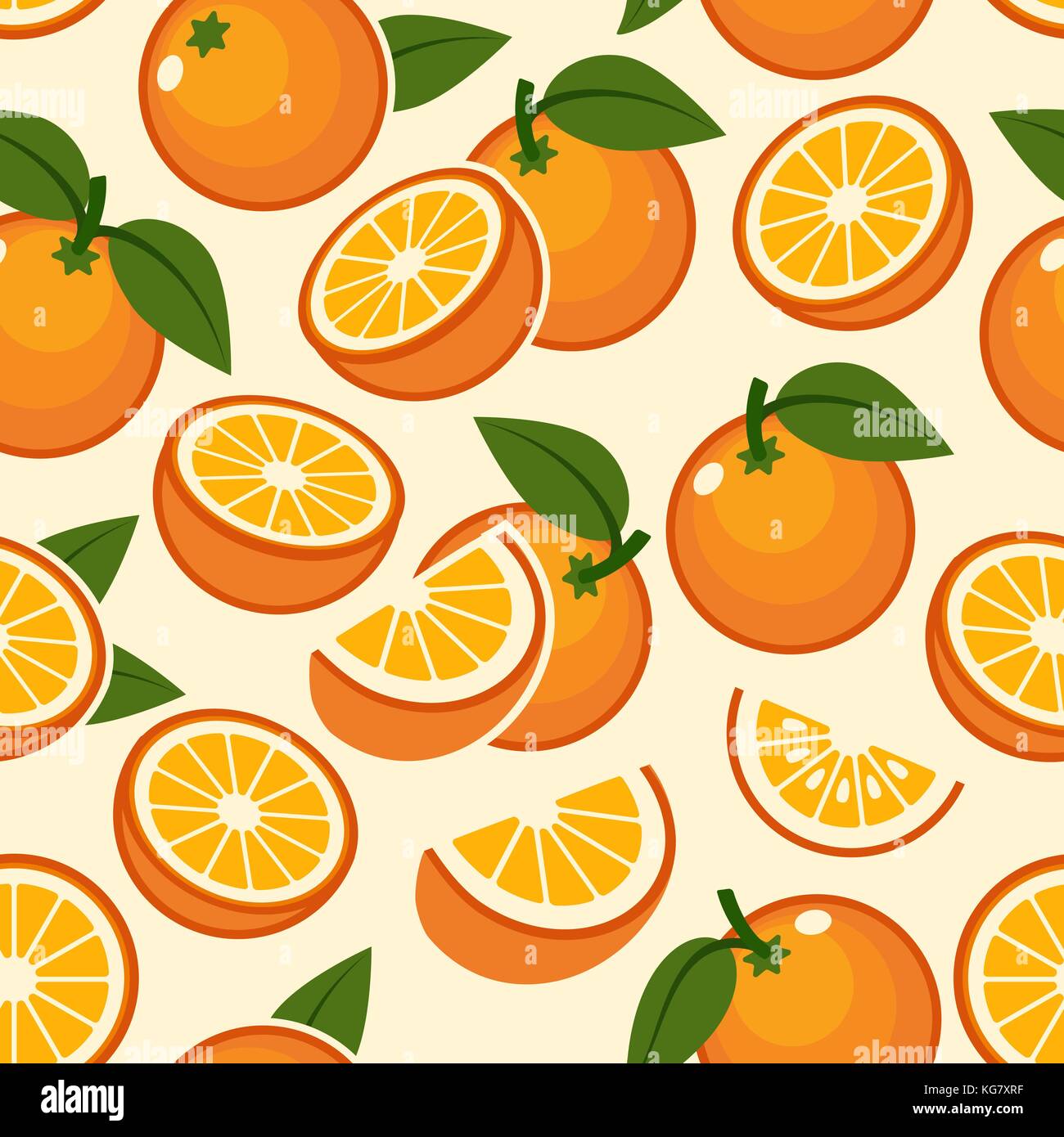Orange fruit pattern. Sweet sweet vintage beautiful citrus seamless background with yellow juicy oranges vector illustration Stock Vector