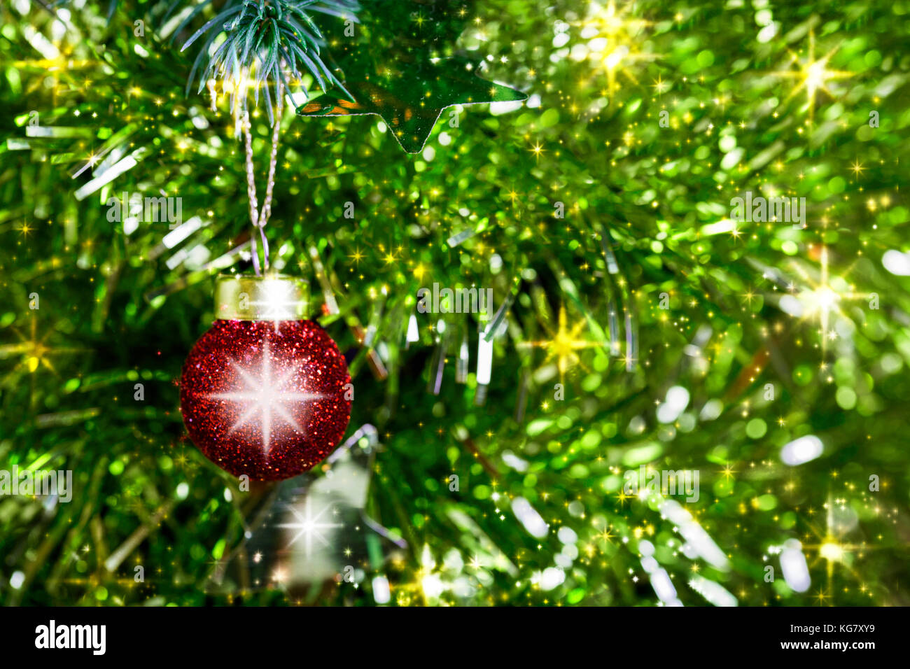 Christmas tree and one red ball background Stock Photo - Alamy