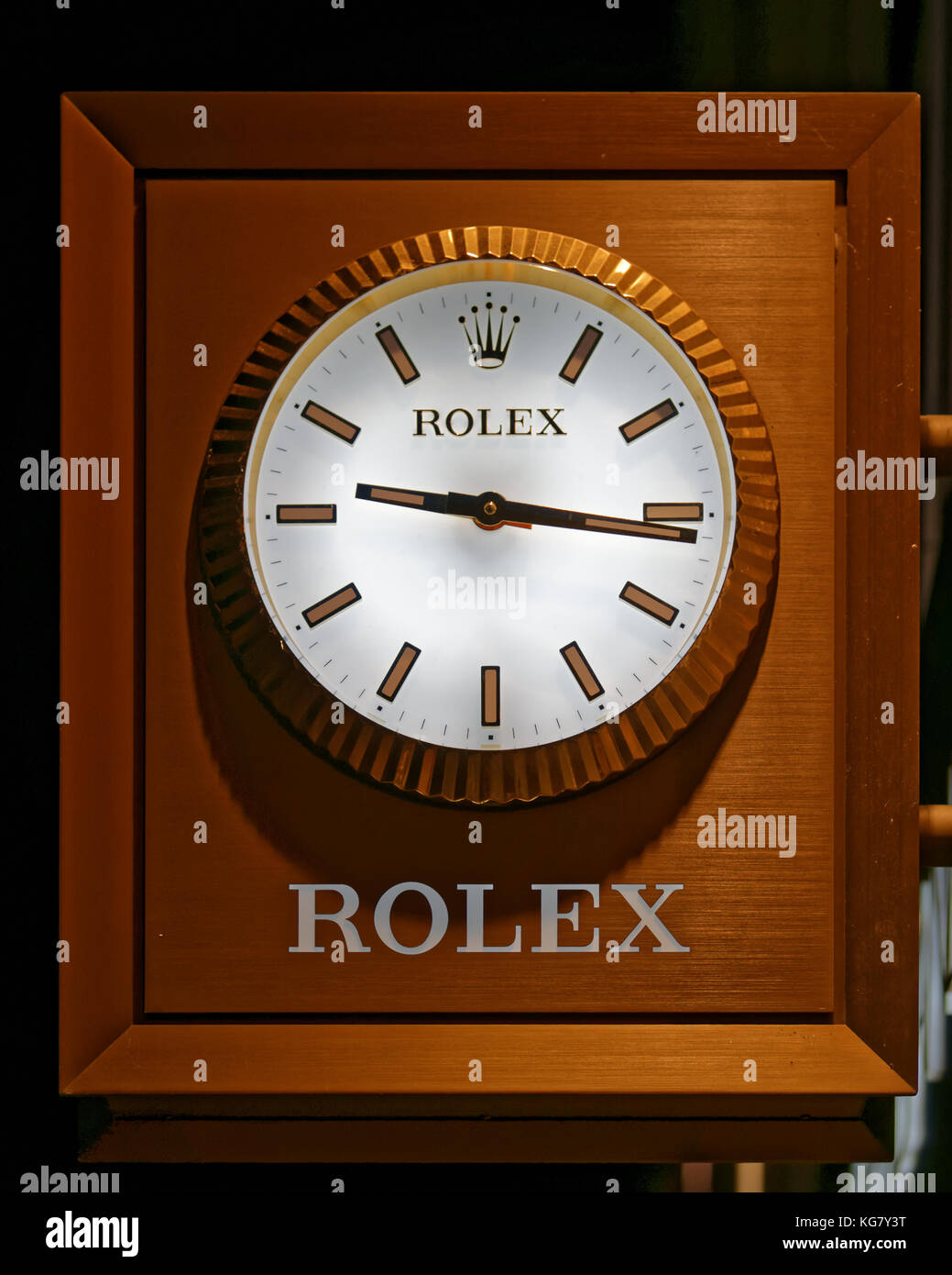 rolex display advertising clock viewed from the street watch company Stock Photo