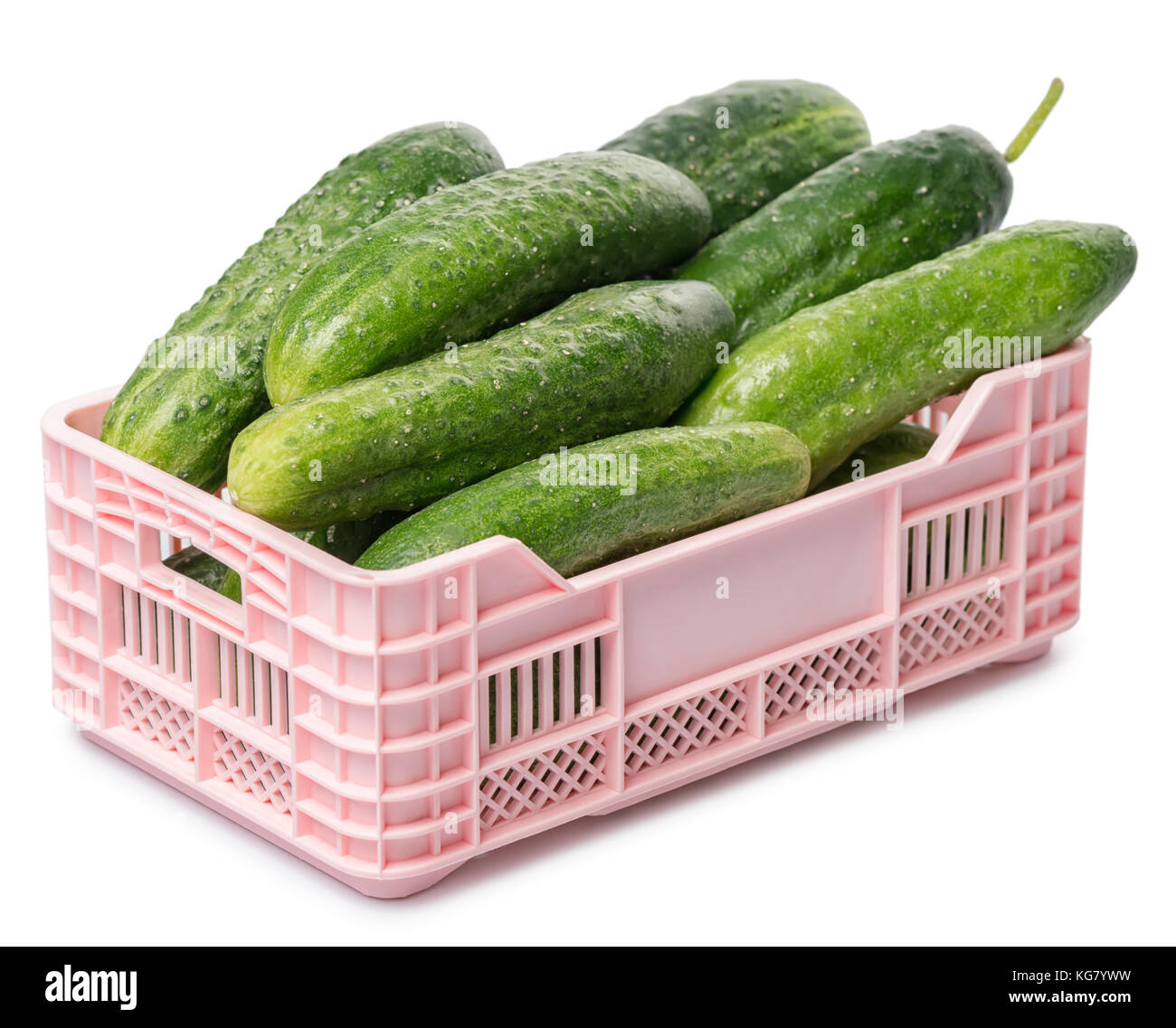 full vegetable box with cucumber isolated on white background, concept raw food Stock Photo