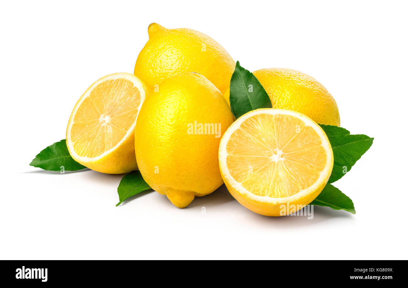 Fresh ripe lemons. Isolated on white background. with clipping path Stock Photo