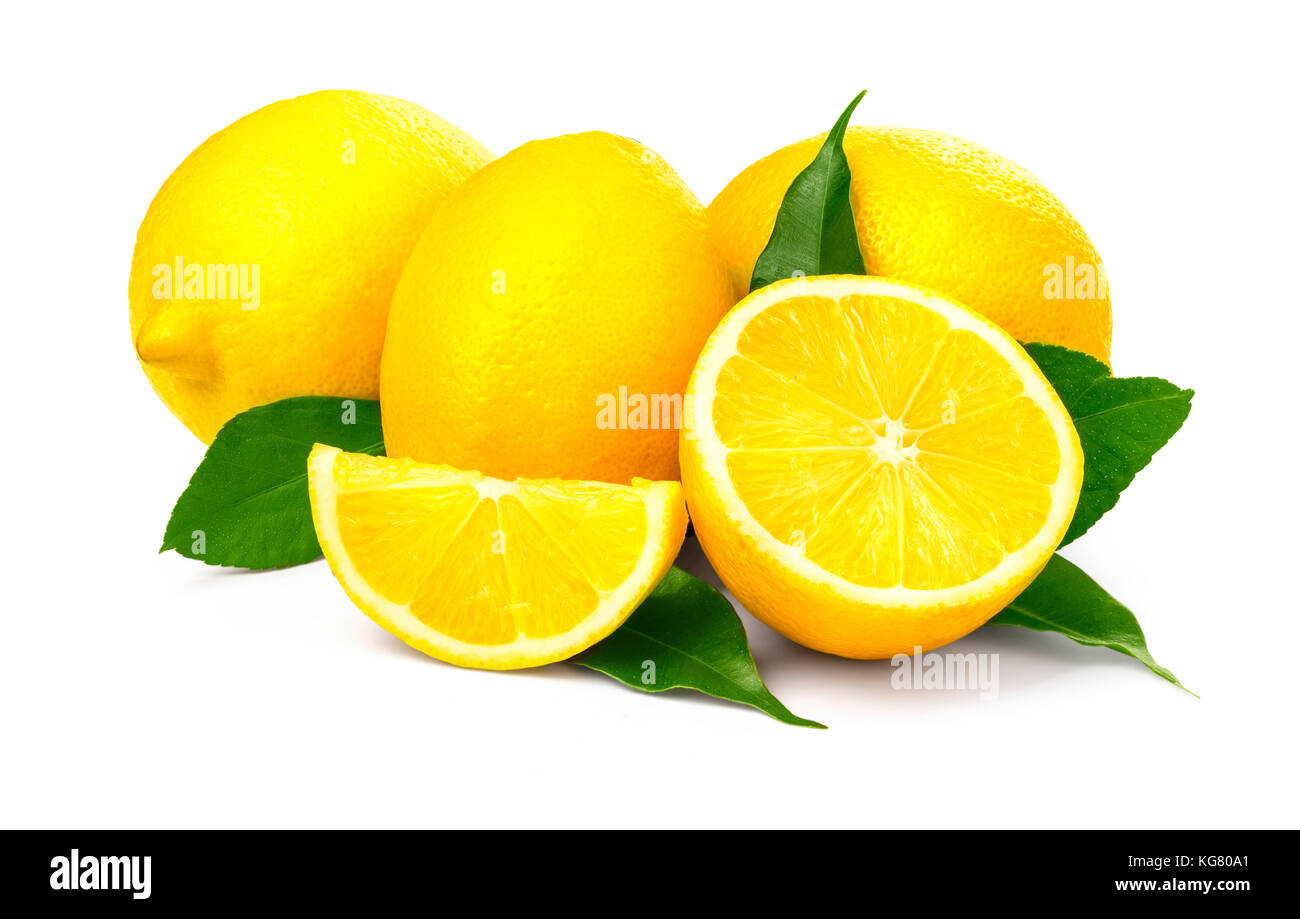 Fresh ripe lemons. Isolated on white background. with clipping path Stock Photo