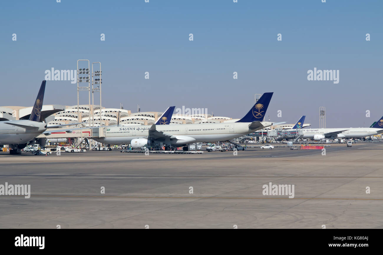 Riyadh - March 01: Planes preparing for take off at Riyadh King Khalid ...