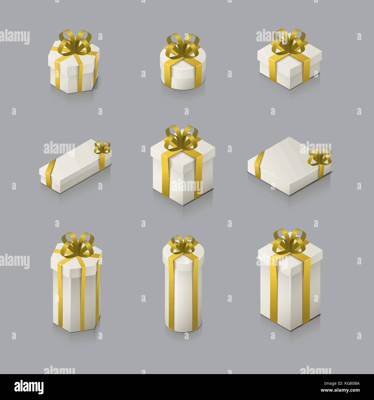 Set of gift boxes with bows and ribbons. Isometric illustration on ...