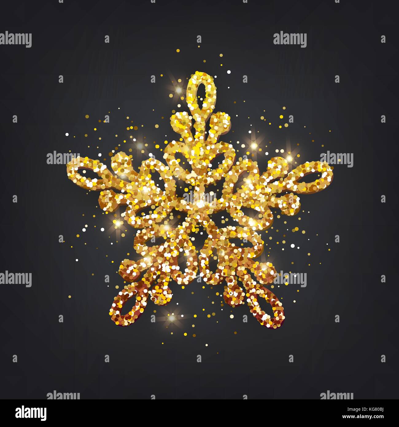 Glitter covered gold snowflake with on transparent background. Greeting ...