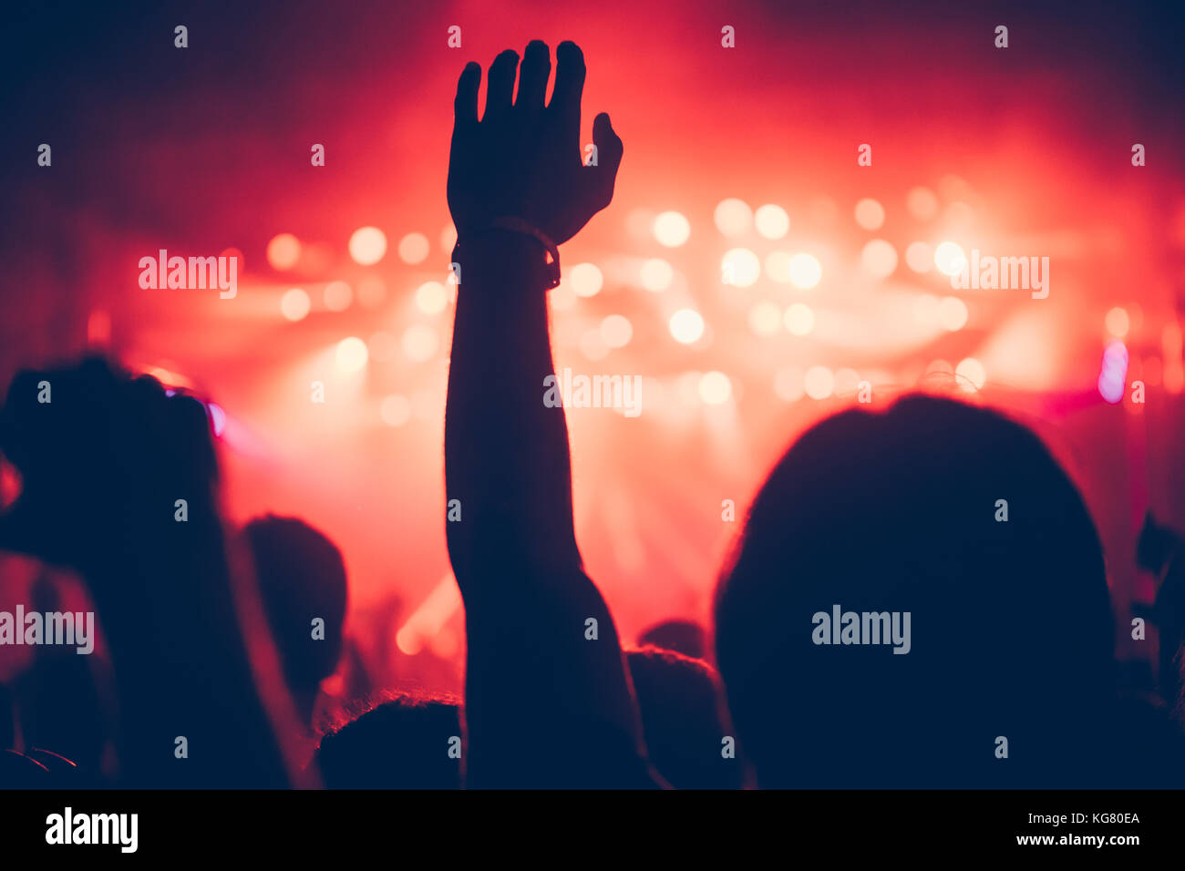 Cheering crowd at concert enjoying music performance Stock Photo Alamy