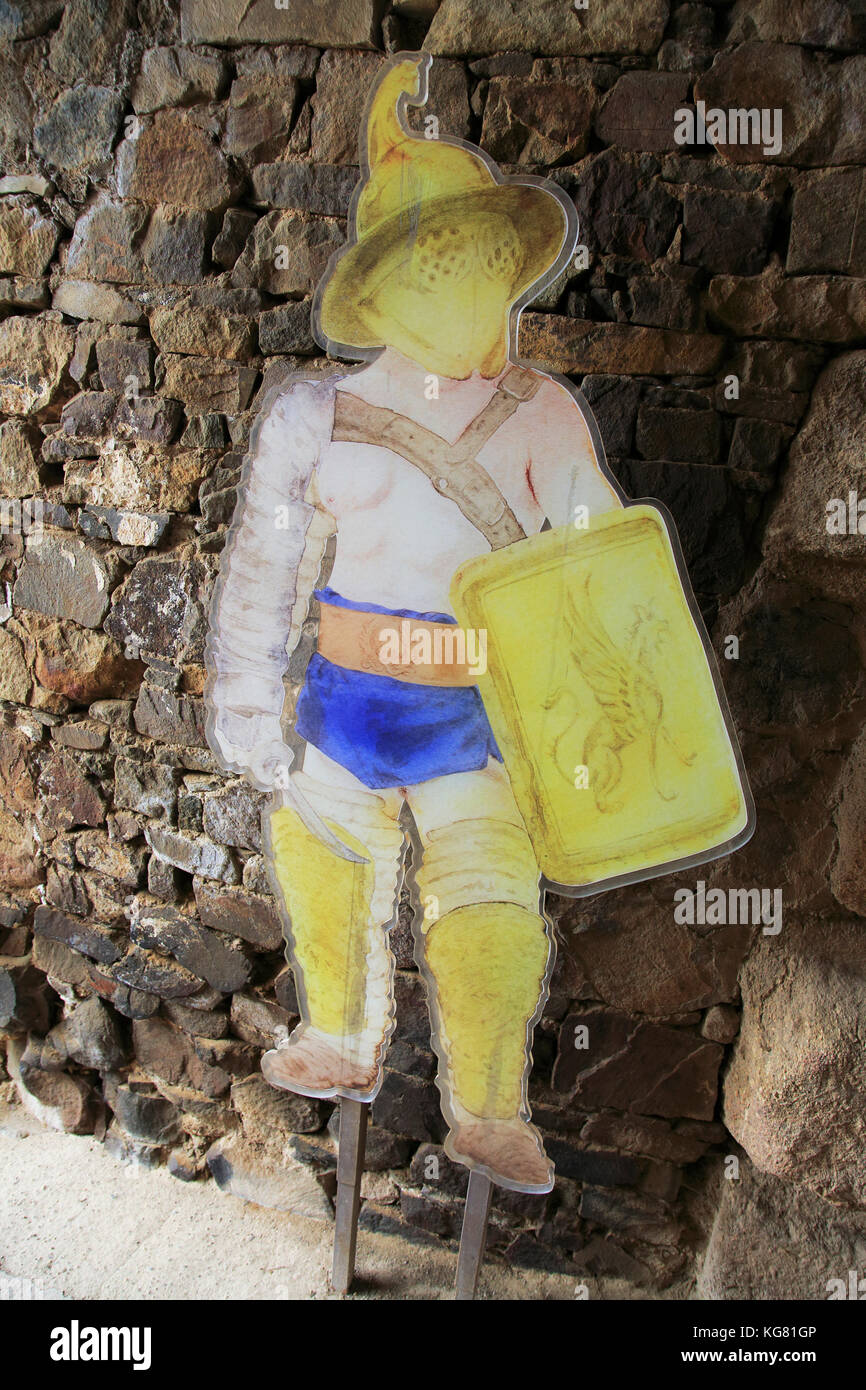 Traex or Thracian gladiator model, Circa Romano hippodrome, Merida, Extremadura, Spain Stock Photo