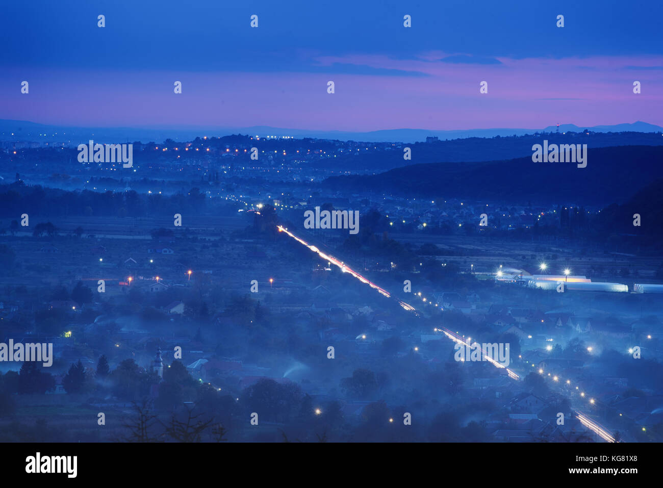 Night foggy landscape Stock Photo - Alamy