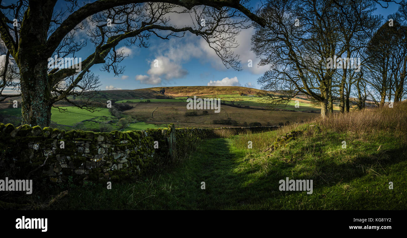 Walking route around Stocks Reservoir, Gisburn Forest, Lancashire, UK. Stock Photo