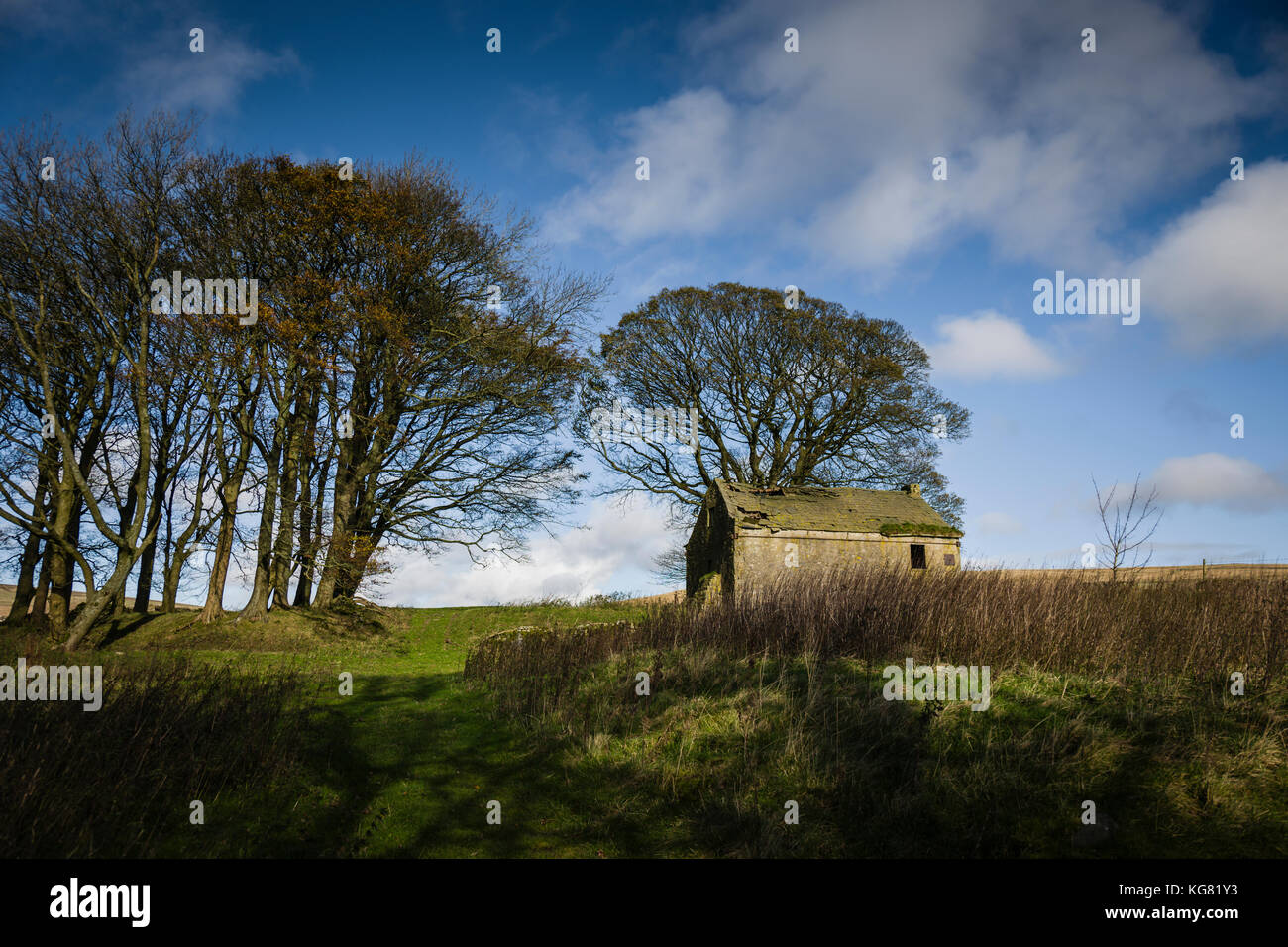 Walking route around Stocks Reservoir, Gisburn Forest, Lancashire, UK. Stock Photo