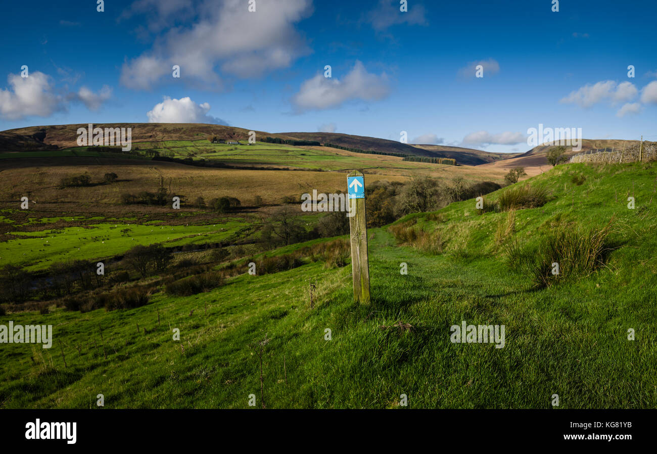 Walking route around Stocks Reservoir, Gisburn Forest, Lancashire, UK. Stock Photo