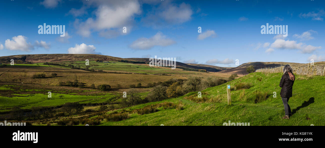 Walking route around Stocks Reservoir, Gisburn Forest, Lancashire, UK. Stock Photo