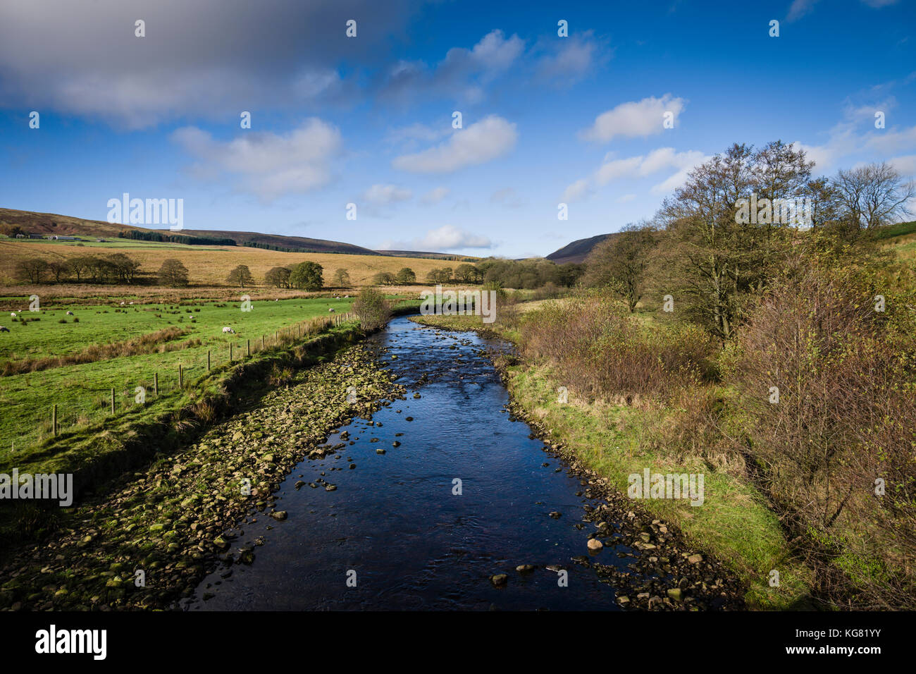 Walking route around Stocks Reservoir, Gisburn Forest, Lancashire, UK. Stock Photo