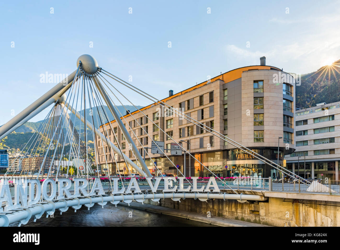 ANDORRA LA VELLA, ANDORRA - OCTOBER 28, 2017: City logo of Andorra la Vella, the capital of the Principality of Andorra Stock Photo