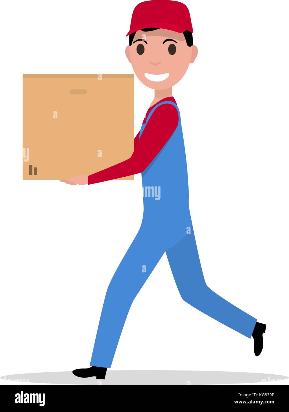 Vector cartoon delivery man with cardboard box Stock Vector