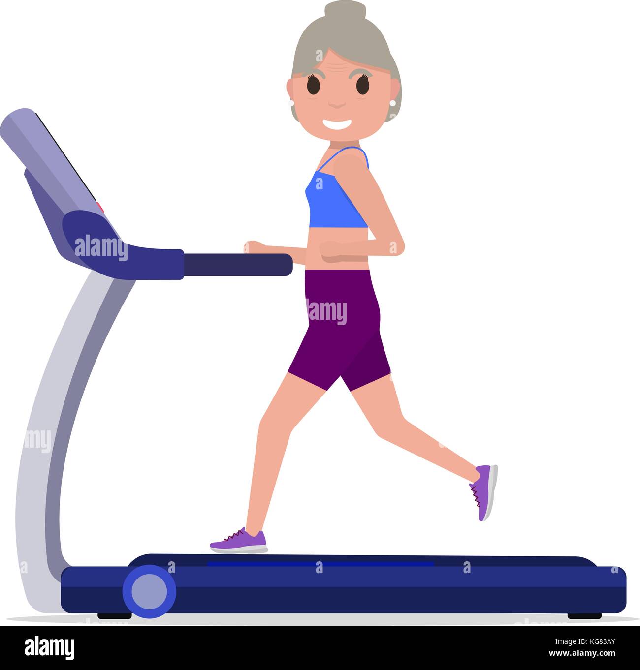 Vector cartoon grandmother running on treadmill Stock Vector