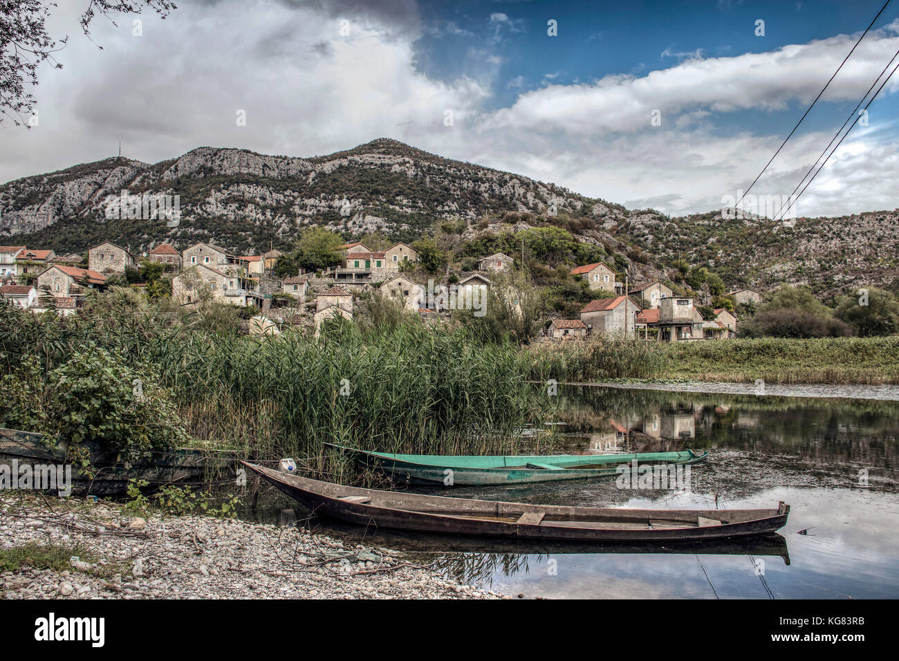 Village Dodosi, Montenegro - Traditional dories of the Skadar Lake Stock Photo