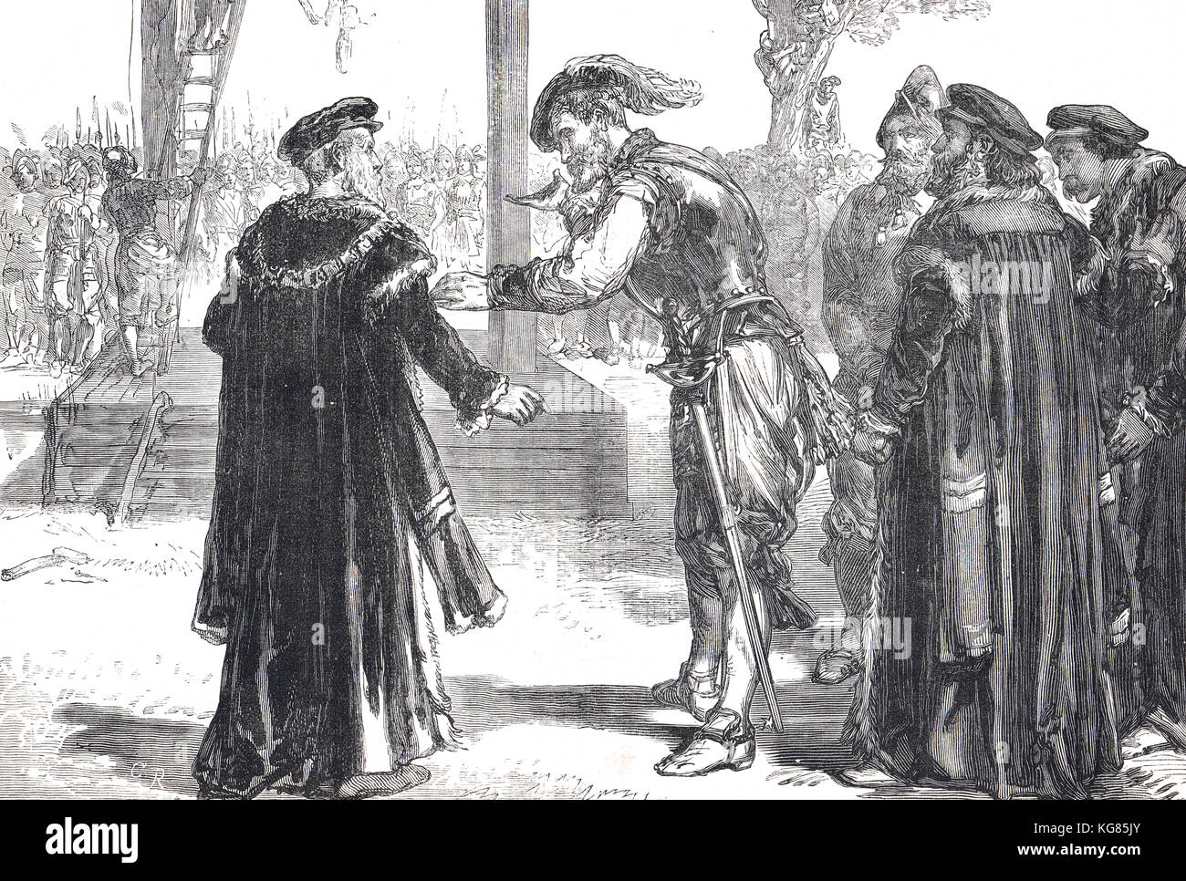 Execution of Nicholas Boyer, the mayor of Bodmin, Cornwall, hanged for rebellion, Prayer Book Rebellion of 1549 Stock Photo
