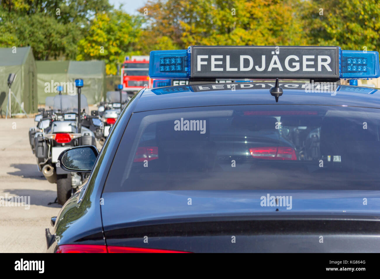 blue light bar from a civil feldjaeger, military police car Stock Photo