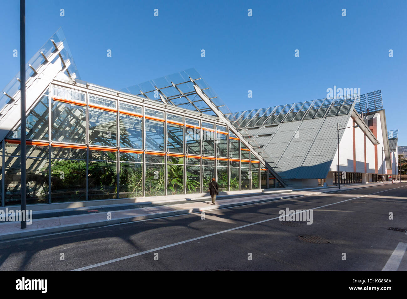 MUSE Museo delle Scienze Science Museum in Trento, northern Italy, designed in 2013 by Renzo Piano Building Workshop, exterior view of the greenhouse Stock Photo