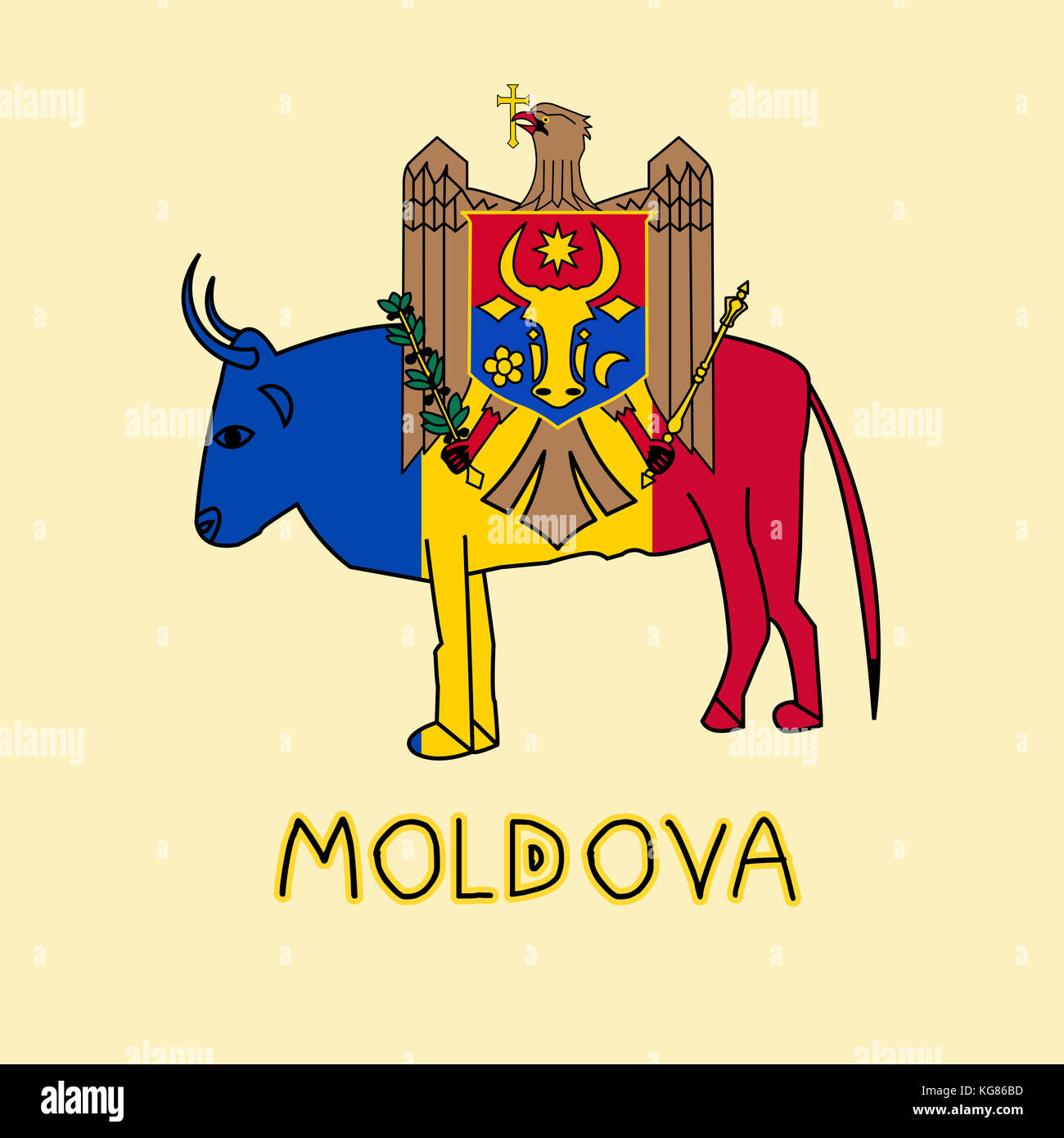 Color Imitation of Moldova Flag with Aurochs, National Animal Stock Photo