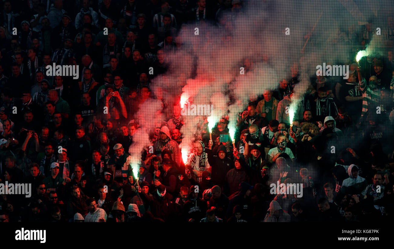 BUDAPEST - March 10: Fans Of FTC Light Fire During Ferencvarosi TC