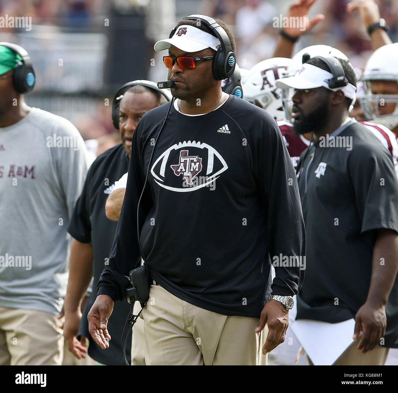 November 4, 2017: Texas A&M Aggies head coach Kevin Sumlin in the fourth quarter during the NCAA football game between the Auburn Tigers and the Texas A&M Aggies at Kyle Field in College Station, TX; John Glaser/CSM. Stock Photo