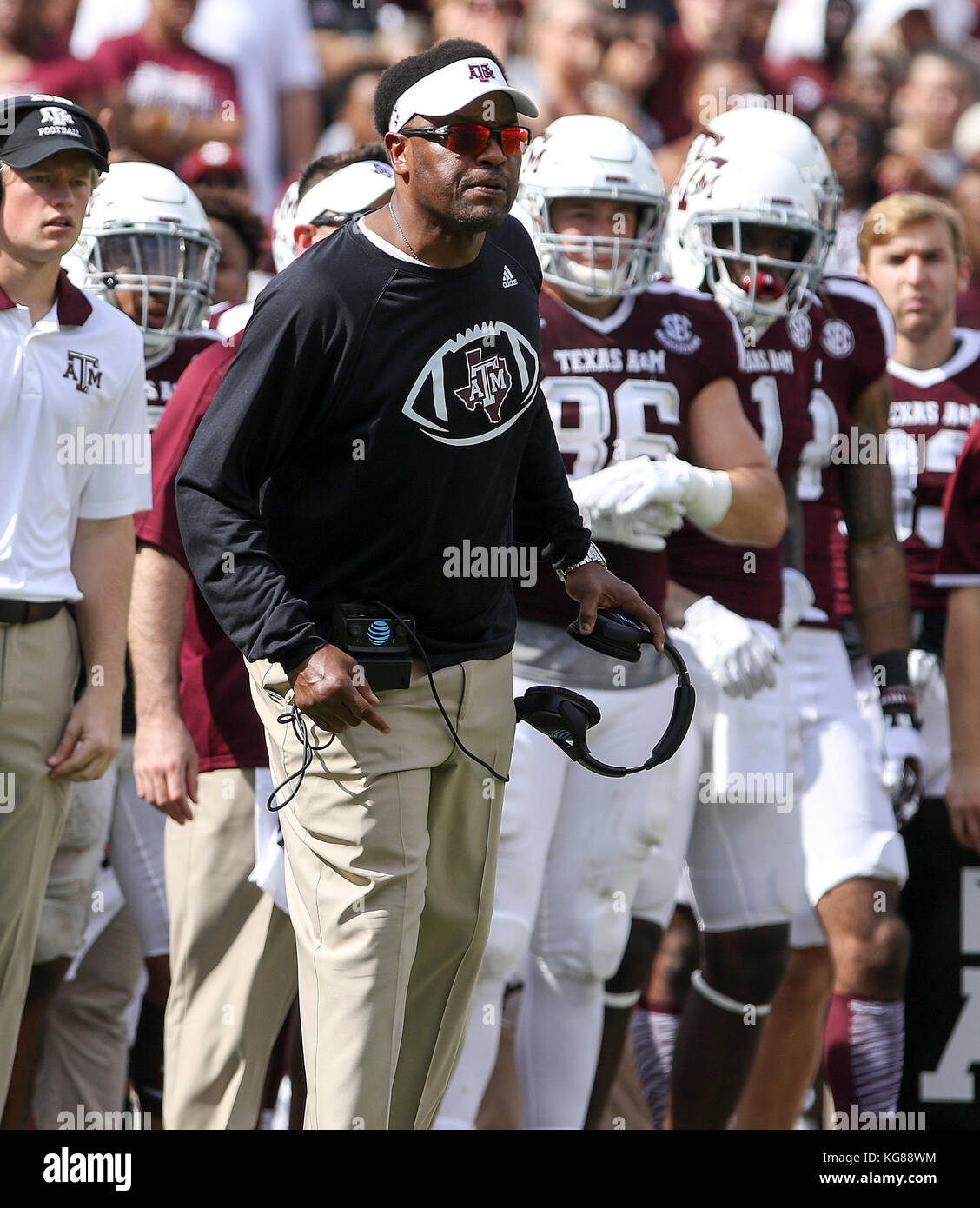 November 4, 2017: Texas A&M Aggies head coach Kevin Sumlin during the NCAA football game between the Auburn Tigers and the Texas A&M Aggies at Kyle Field in College Station, TX; John Glaser/CSM. Stock Photo