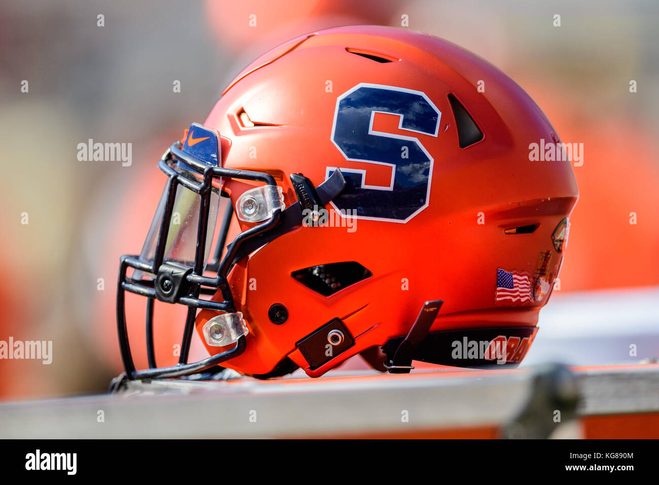 A Syracuse helmet during the NCAA college football game between