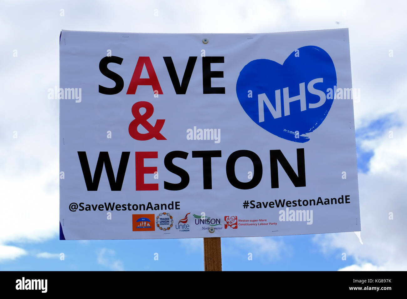 Weston-super-Mare, UK. 4th November, 2017. A placard at a demonstration against the overnight closure of the accident and emergency department at Weston General Hospital. Despite assurances that the closure is only a temporary measure, it has been in effect since July 2017, and many people in the area are concerned that it is the prelude to further cuts. Keith Ramsey/Alamy Live News Stock Photo