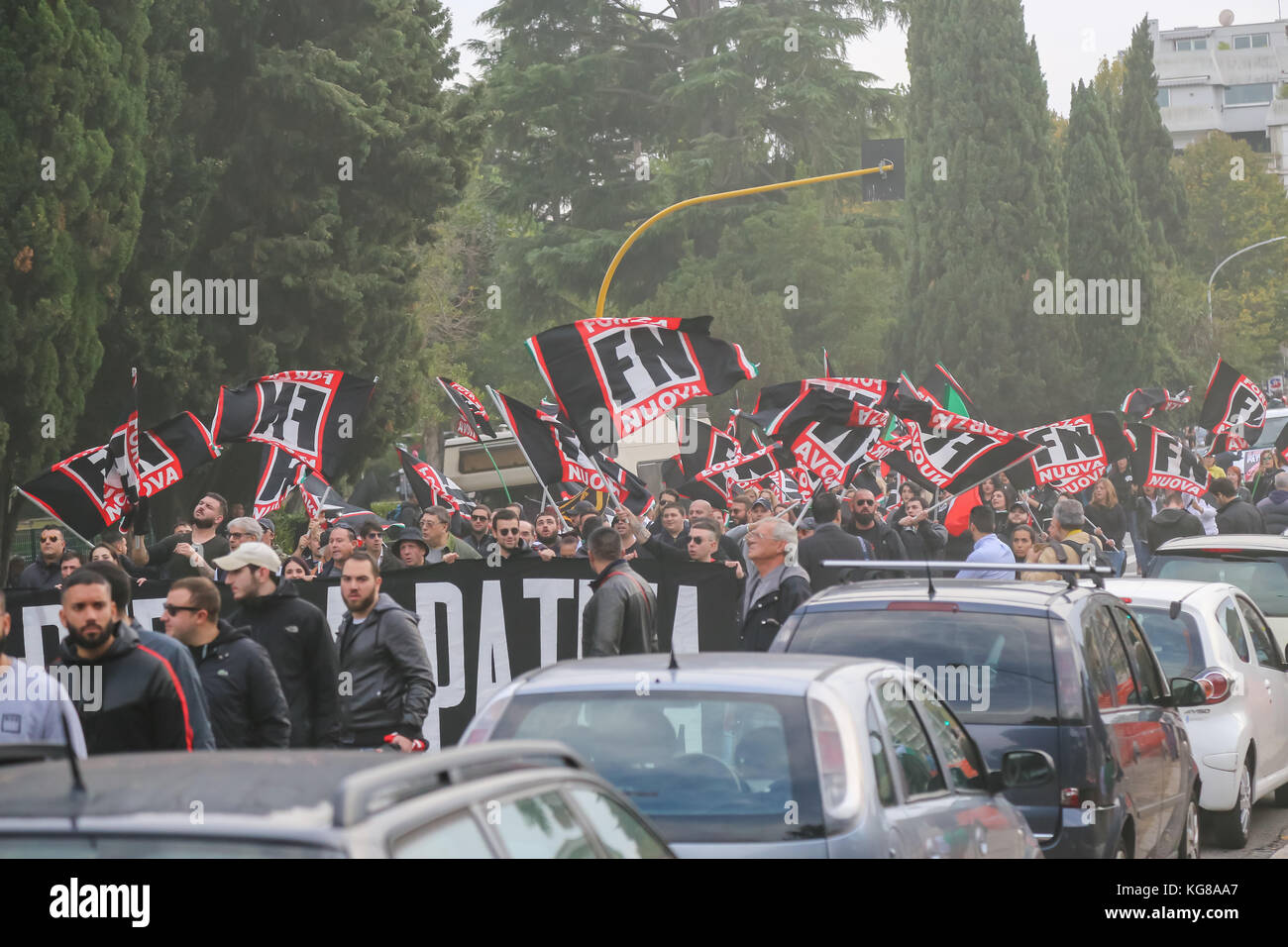 Rome, Italy 4 November 2017. Demonstration of the political movement called 'Forza Nuova' held in Rome in the EUR zone on 04 November 2017. Rome, Italy 4 November 2017 Credit: Simone De Santis / Alamy Live News Stock Photo