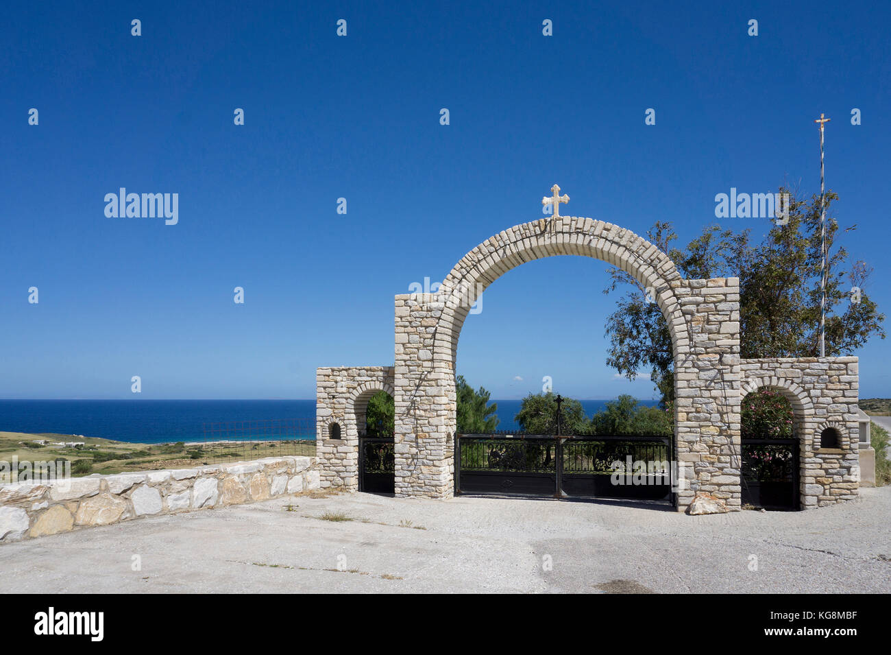 Gate, access to Monastery Faneromenis, north side of Naxos island, Cyclades, Aegean, Greece Stock Photo